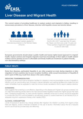 EASL Policy Statement on Liver Disease and Migrant Health